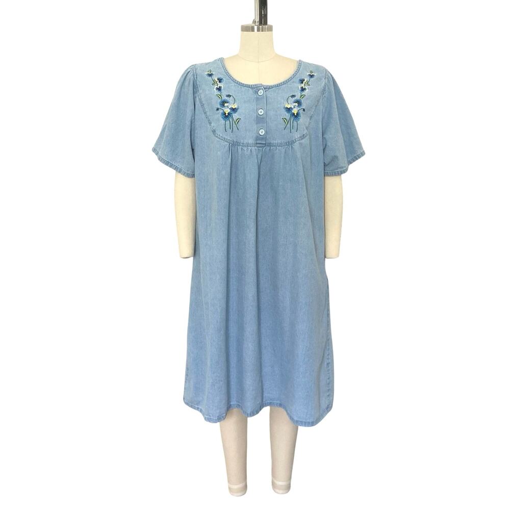 Vintage Cottage Core Light Wash Denim House Dress